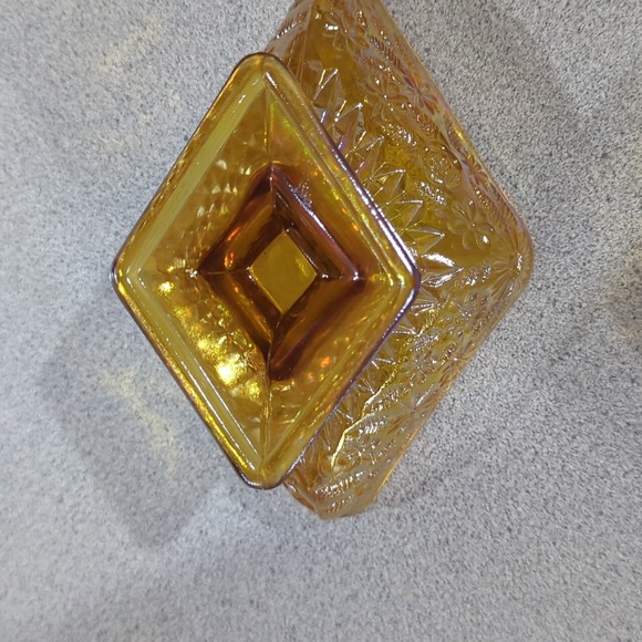 Vintage Indiana Glass Iridescent Amber Diamond Shape Pedestal Compote Dish Bowl - Picture 3 of 4